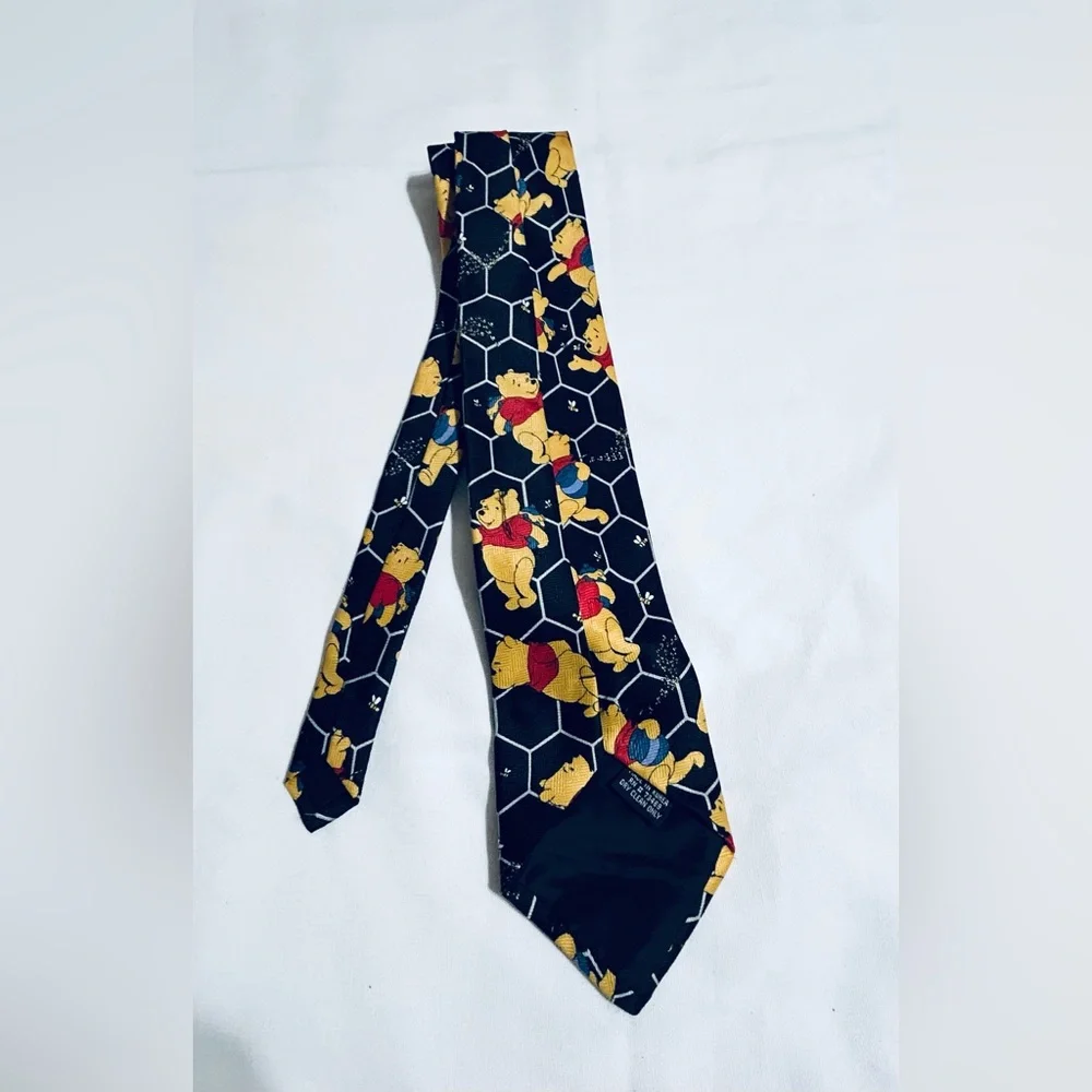 Disney Men Tie One Size Black Geometric Winnie The Pooh